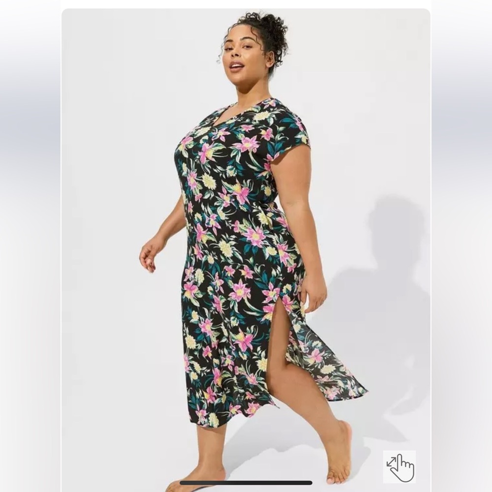 Torrid Floral Maxi Caftan Cover-Up Dress swimwear L 12 NWT